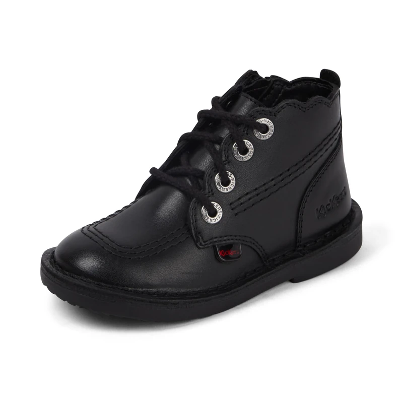 Kickers Girl's Adlar Hi Scallop Leather Ankle Boot, Black, 7 UK Child