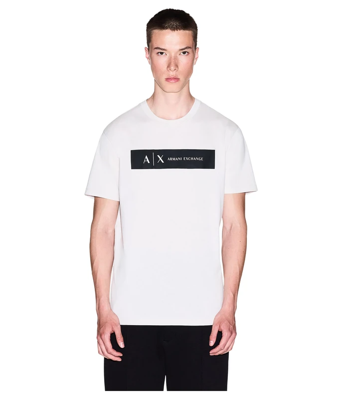 Armani Exchange Men's Short Sleeve Contrast Logo T-Shirt Grey M, Wind Chime, M