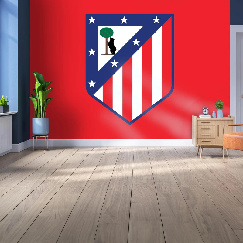 Licensed Decor Atlético de Madrid Vinyl Wall Mural - Large (220cm (h) x 170cm (w) - Full Colour Crest on Brand Red