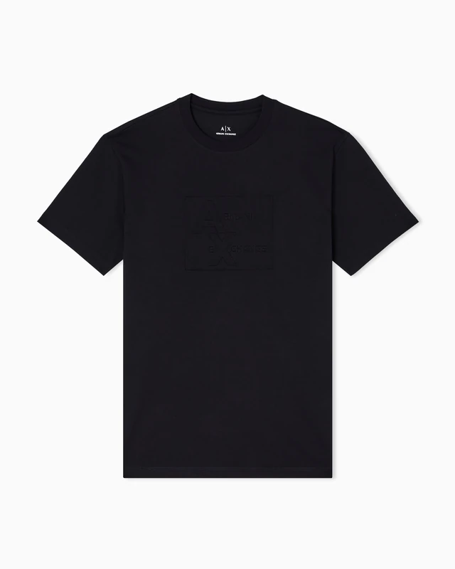 Armani Exchange Men's Short Sleeve Tone on Tone Logo Round Collar T-Shirt Black L, Black, L
