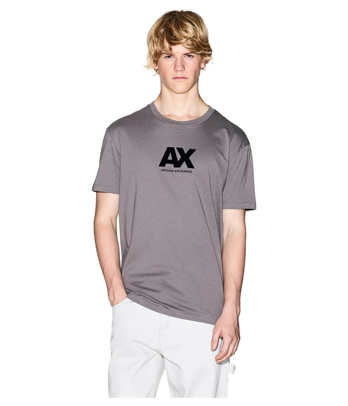 Armani Exchange Men's Short Sleeve Printed Logo Round Collar T-Shirt, Dark Gull Gray, M