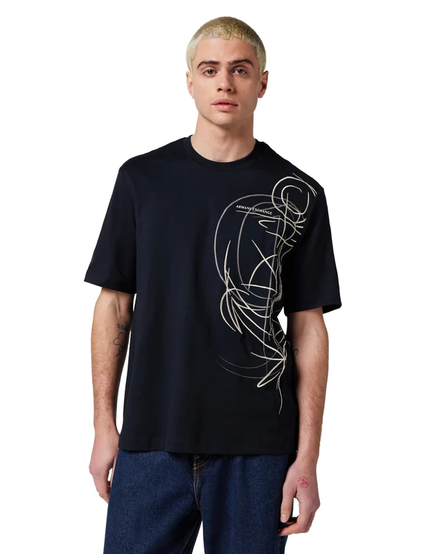 Armani Exchange Men's Short Sleeve Regular Fit Side Sketch T-Shirt Blue M, deep Navy, M - Image 1