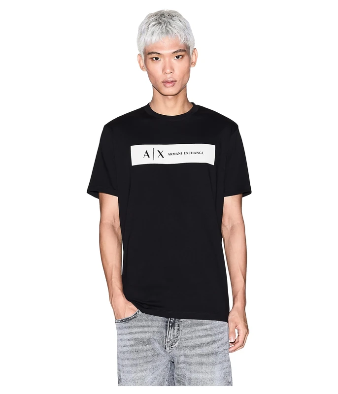 Armani Exchange Men's Short Sleeve Contrast Logo T-Shirt Black M, Black, M