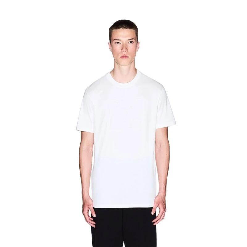 Armani Exchange Men's Short Sleeve Tone on Tone Logo Round Collar T-Shirt Off White M, Off White, M