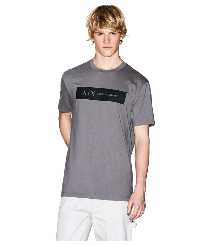 Armani Exchange Men's Short-Sleeved Contrast Logo T-Shirt, Dark Gull Gray, L