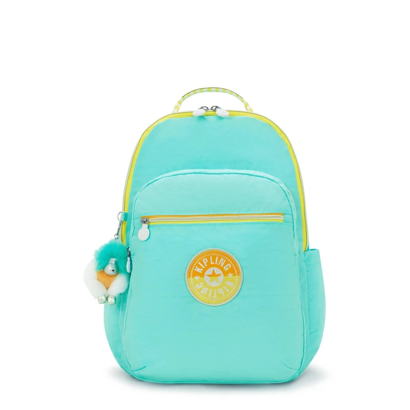 Kipling Women's Seoul 15" Laptop Backpack, Durable, Roomy with Padded Shoulder Straps, Built-In Protective Sleeve, Poppy Aqua C, 12.75''L x 17.25''H x 8''D, Seoul 15" Laptop Backpack, Durable, Roomy