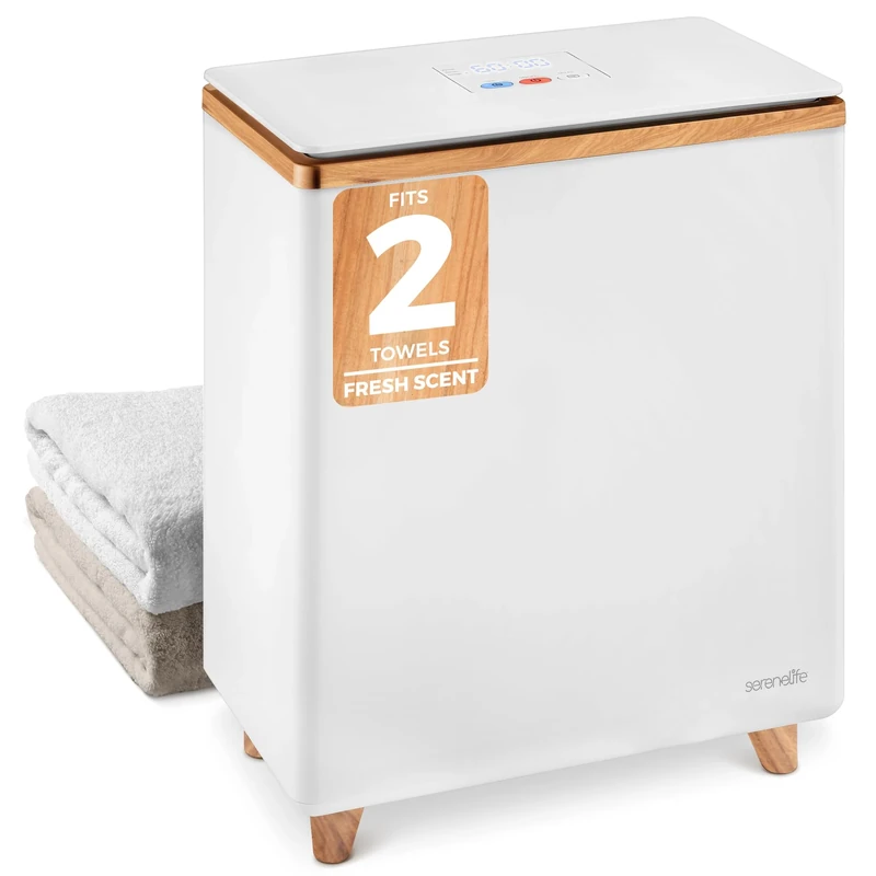 SereneLife Hot Towel Warmer w/ Customized Fragrance for Bathroom and Spa, Luxury Towel Heater Gift for Him or Her, Auto Shut off, Fits 2 Large Towels, Blankets, Bathrobes, PJ's - Natural Wood
