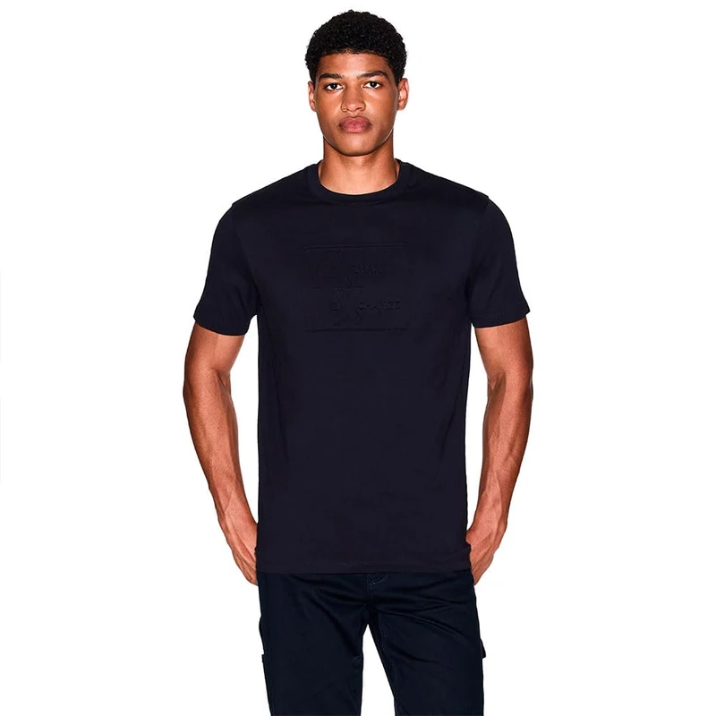 Armani Exchange Men's Short Sleeve Tone on Tone Logo Round Collar T-Shirt Blue S, deep Navy, S