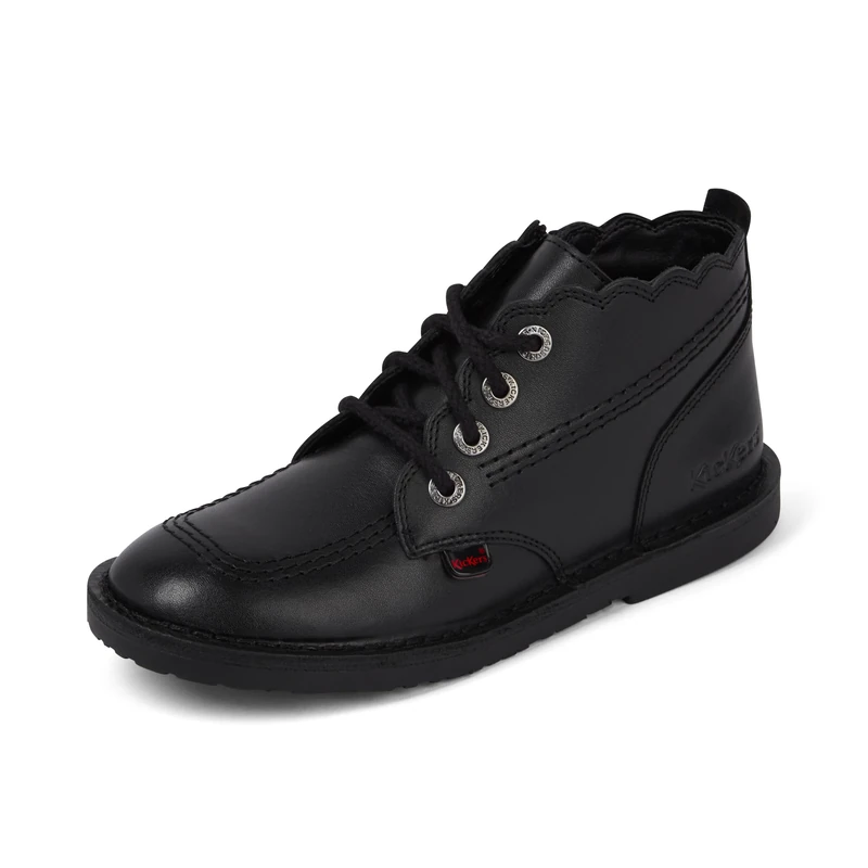 Kickers Girl's Adlar Hi Scallop Leather Ankle Boot, Black, 2 UK Child