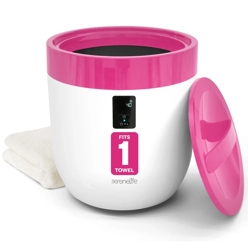 SereneLife Towel Warmer Bucket for Bathroom & Spa, with Customized Fragrance, Luxury Hot Towel Heater, Auto Shut Off, Fits 1 Large Blanket, Bathrobe, PJs (Pink)