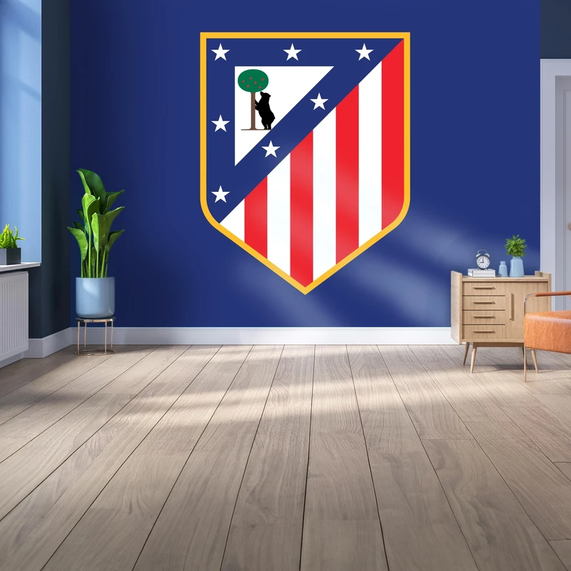 Licensed Decor Atlético de Madrid Vinyl Wall Mural - Medium (185cm (h) x 100cm (w) - Full Colour Crest on Brand Blue