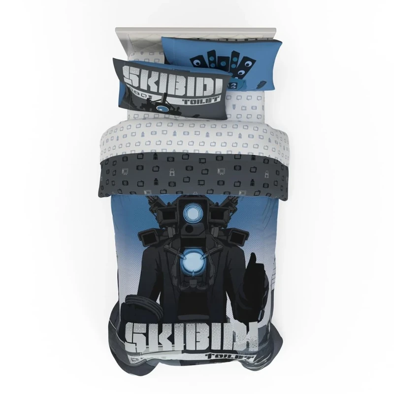 Franco Comforter and Sheet Set, Microfiber, Blue-Skibidi Toilet, 4 Piece Twin Size