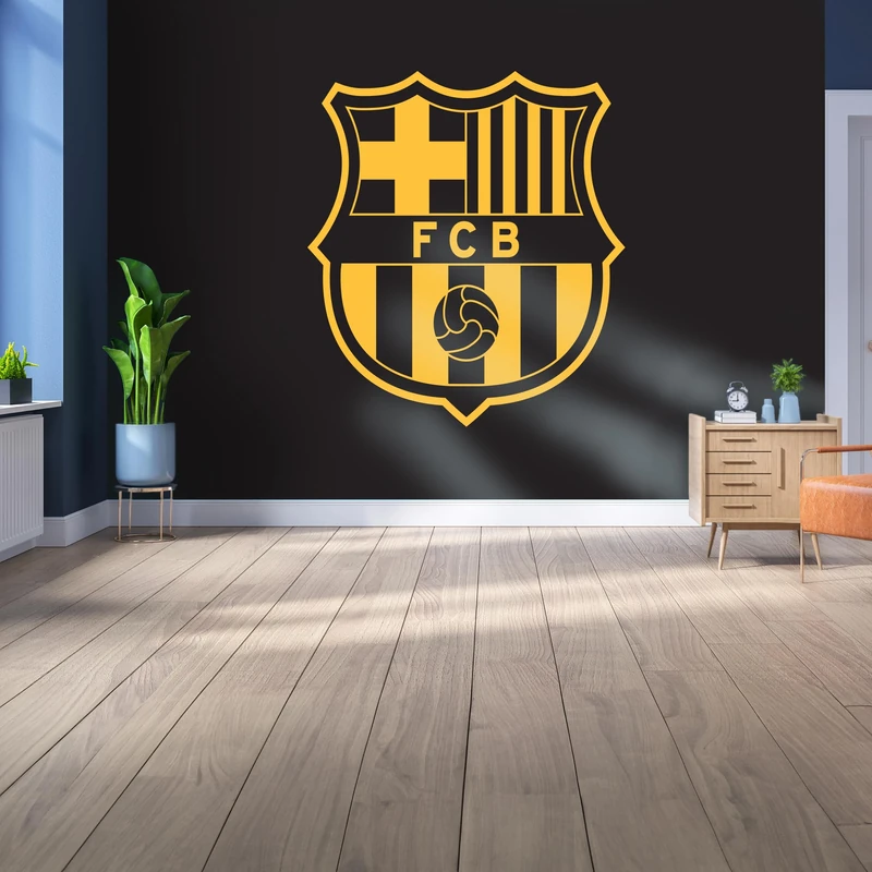 Licensed Decor FC Barcelona Vinyl Wall Mural - Small (110cm (h) x 80cm (h) - Yellow Crest on Black