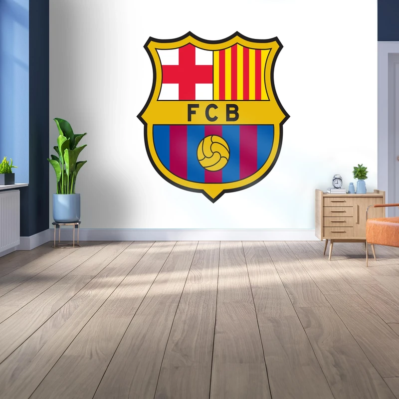 Licensed Decor FC Barcelona Vinyl Wall Mural - Small (110cm (h) x 80cm (h) - Full Colour Crest on White