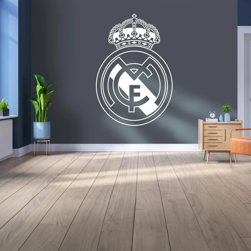 Licensed Decor Real Madrid Vinyl Wall Mural - Large (220cm (h) x 170cm (w) - White Crest on Cool Grey