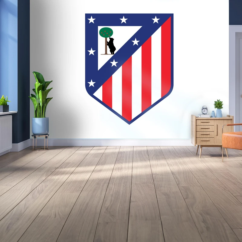 Licensed Decor Atlético de Madrid Vinyl Wall Mural - Medium (185cm (h) x 100cm (w) - Full Colour Crest on White
