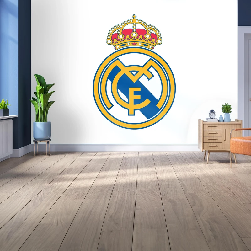 Licensed Decor Real Madrid Vinyl Wall Mural - Medium (185cm (h) x 100cm (w) - Full Colour Crest on White