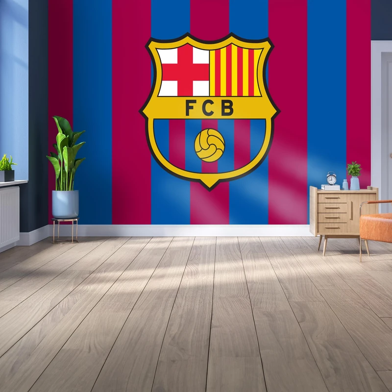 Licensed Decor FC Barcelona Vinyl Wall Mural - Small (110cm (h) x 80cm (h) - Full Colour Crest on Brand RED and Blue