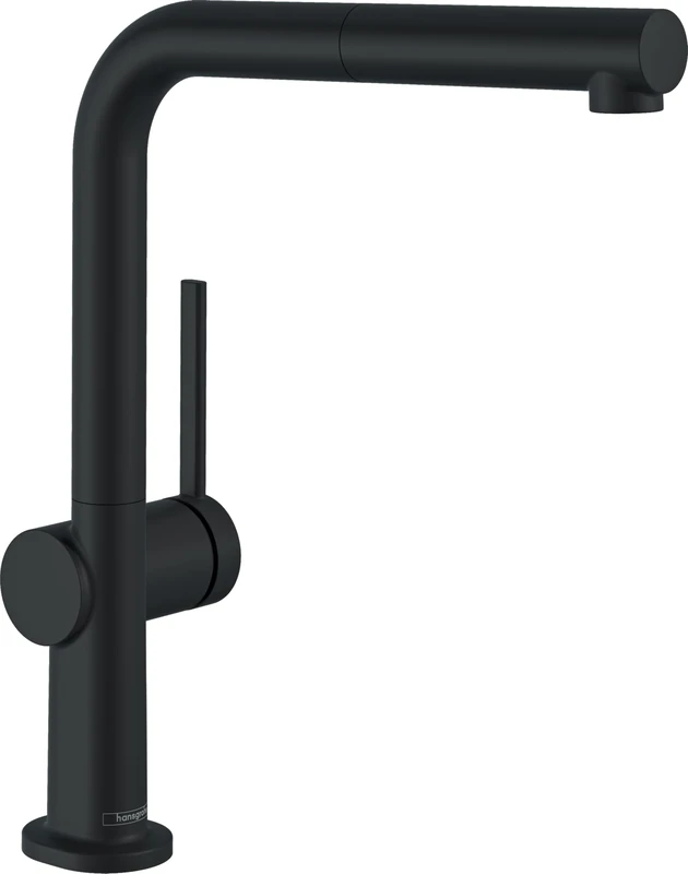 hansgrohe Talis M54 Low Pressure Kitchen Mixer Tap with Pull-Out Spray, 1 Jet, Tap with Spout Height 270 mm, Tap with Swivel and Extendable Spout, Matte Black, 72860670