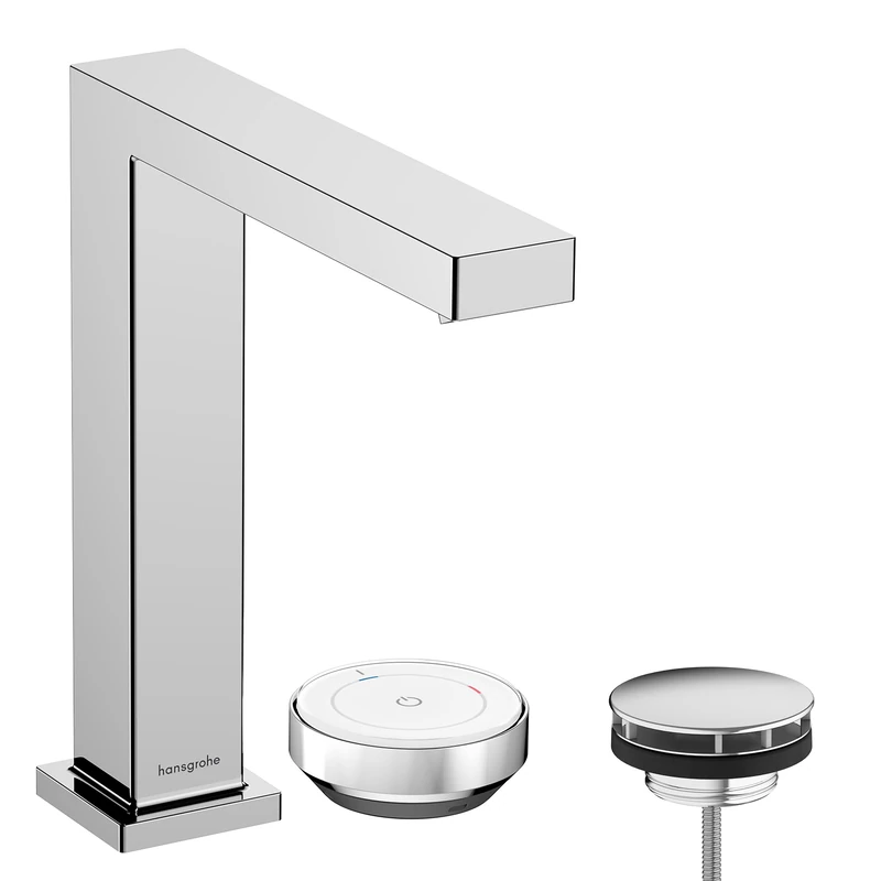 hansgrohe Tecturis E - 2-Hole Bathroom tap with Waste Set, Energy-Saving (CoolStart), Bathroom Sink tap with spout Height 173 mm, Basin Mixer tap Water-Saving (EcoSmart), Chrome, 73053000