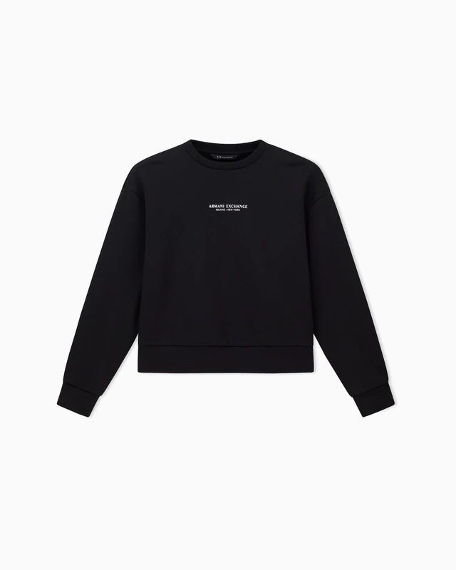 Armani Exchange Women's Long Sleeve Milano-New York Front Logo, Sweatshirt, Black, XL, black, XL