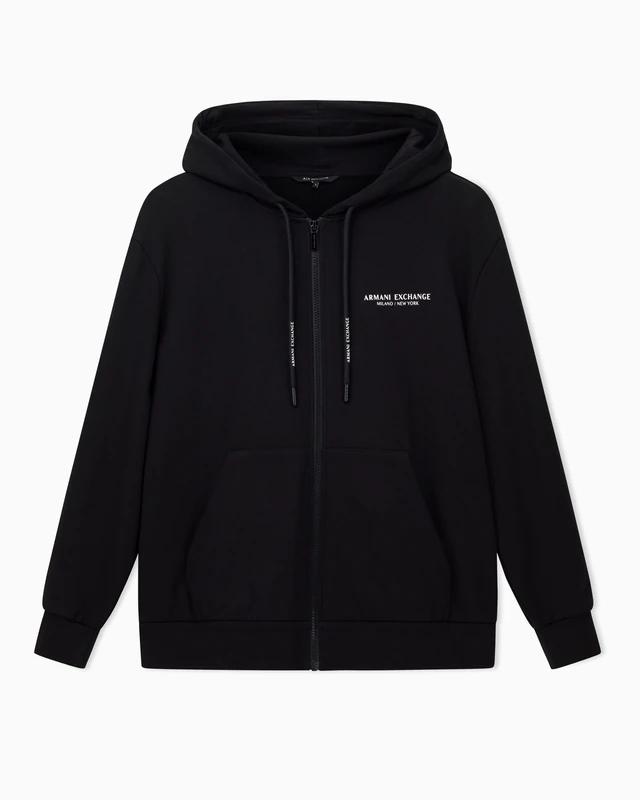 Armani Exchange Women's Laced-up Hood Side Milano-New York Logo, Hooded Sweatshirt, Black, XL, black, XL