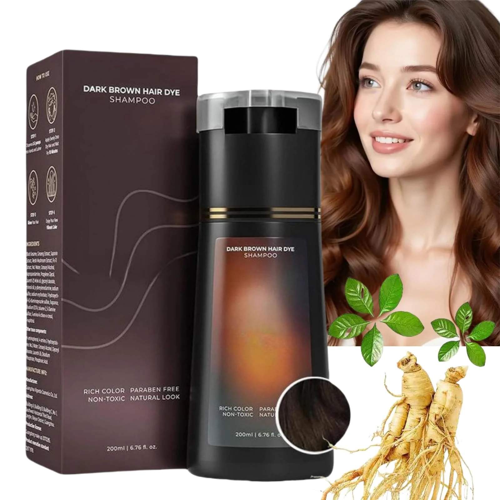 Polar Hair Dye Shampoo,Dark Brown Hair Dye Shampoo,Pol/ar Hair Care,Color Shampo/o for Gray H/air,3 in 1 Shamp/oo for Color Treated H/air,Natural Plant Hai/r D/ye Sham/poo,Permanent Colour(Dark Brown)