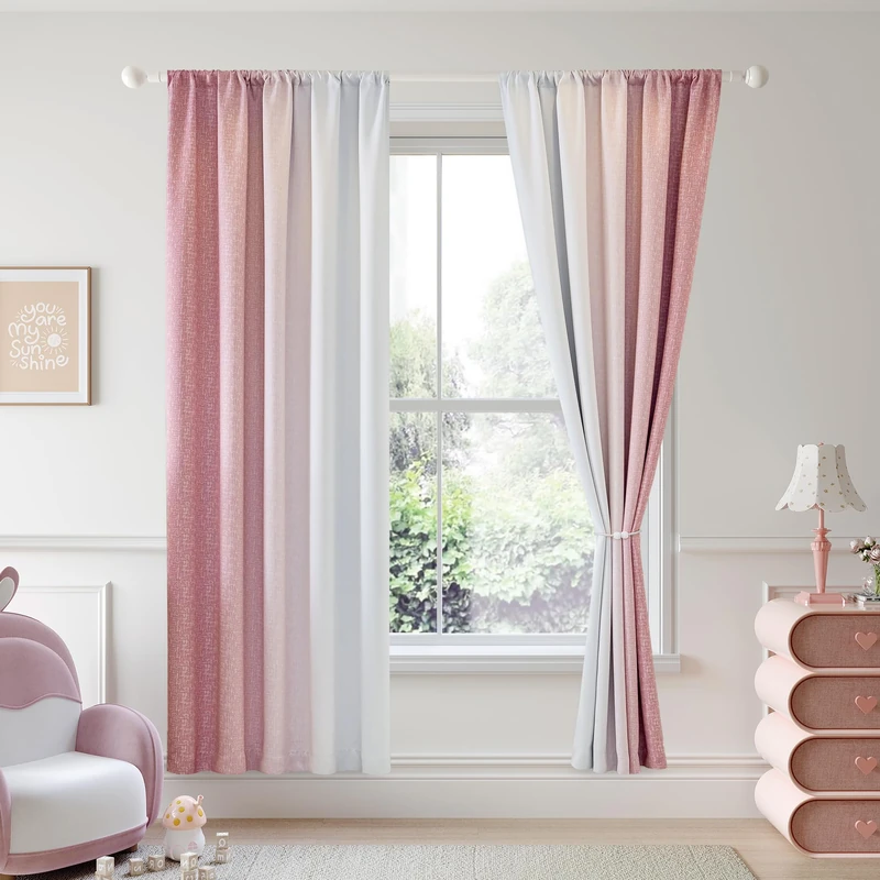 Geomoroccan Ombre 100% Blackout Curtains 72 Inch Length 2 Panels for Bedroom Pink White Gradient Patterned Room Darkening Noise Reducing Rod Pocket Window Treatment Drapes
