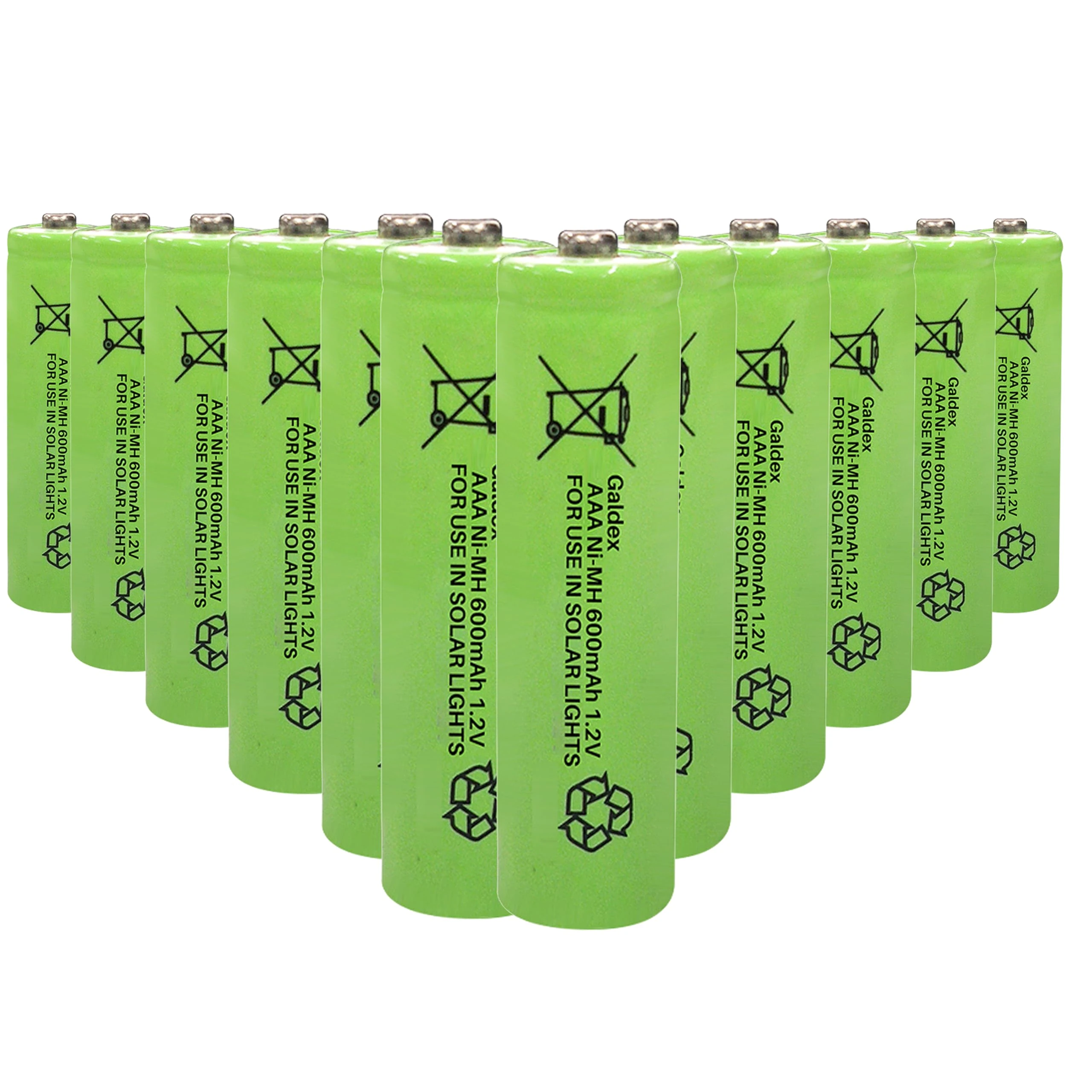 Galdex 12 Pack AAA Rechargeable Solar Light Batteries 1.2V 600mAh Ni-MH Pre-Charged Double A Solar Battery for Indoor Outdoors use in Garden Lawn Lamps, String Lights (AAA 600mAh, 12 Pack)