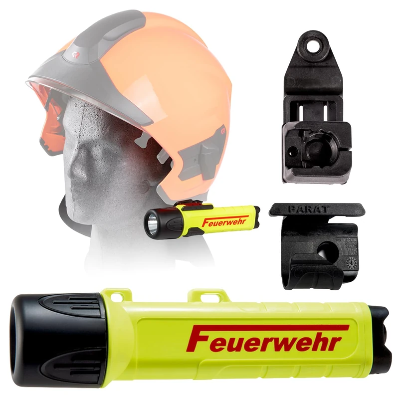 PARAT Paralux PX1 Fire Brigade Set for Rosenbauer Heros Titan Left LED Work Light with 120 Lumen EX-Protected LED Torch Waterproof Helmet Lamp Includes Batteries, Adapter and Holder - Image 1