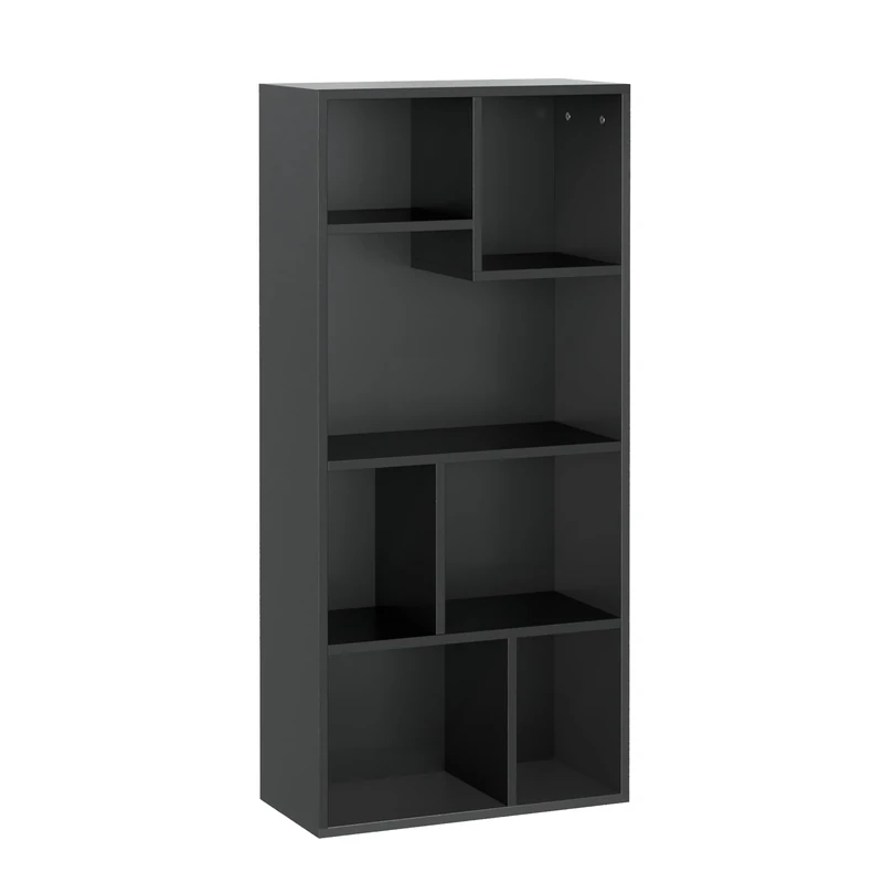 VECELO 4-Tier Bookcase, 7 Cube Wooden Bookshelf with Height Difference Shelves, Floor Standing Storage Display Unit for Living Room, Bedroom, Home Office