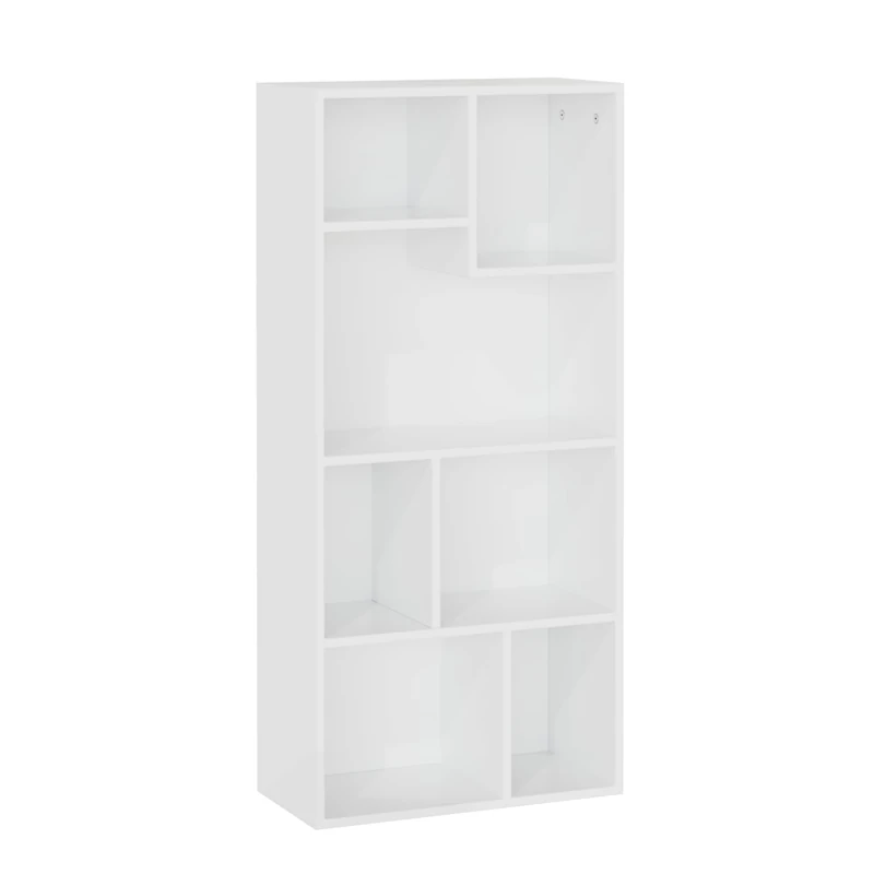 VECELO 4-Tier Bookcase, 7 Cube Wooden Bookshelf with Height Difference Shelves, Floor Standing Storage Display Unit for Living Room, Bedroom, Home Office