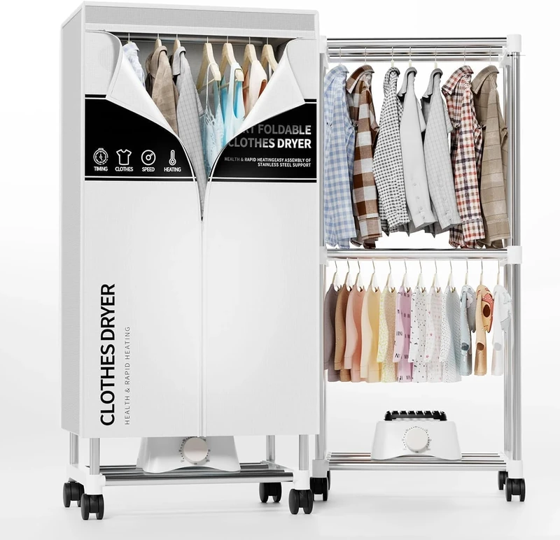 Clothes Dryer, Portable Drying Machine with Timer, 60inch Laundry Drying Wardrobe with Large Capacity, Electric Dryer/Rack for Home | Appartments (Grey OP3)