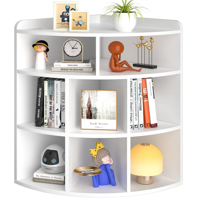VECELO 3-Tier Corner Bookcases with Open Shelf, Modern Freestanding Bookshelf Storage Display Rack for Living Room, Hallway, Home Office - Image 1