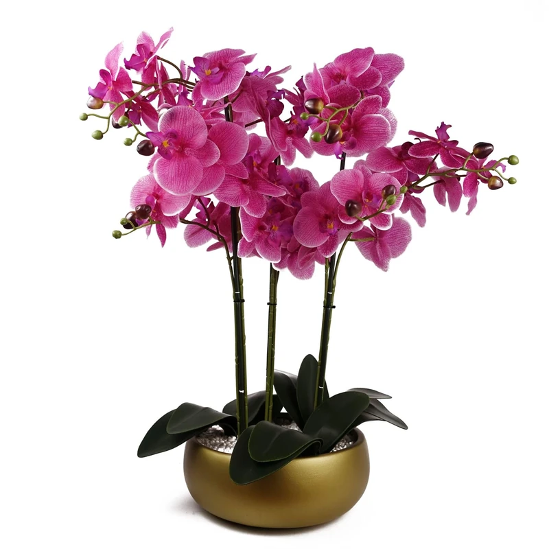 Botanik 60cm Orchid Artificial Pink- Gold Ceramic Planter