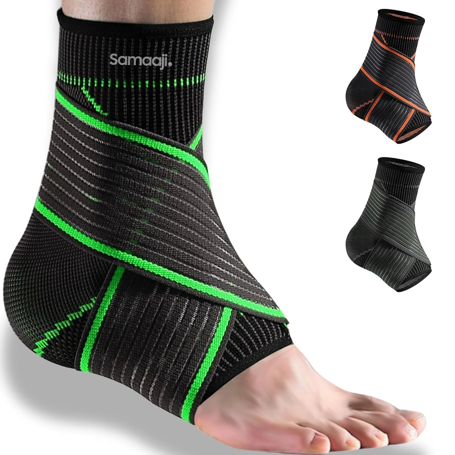 Ankle Support Brace strap for Ligament Damage, Sprained Ankles, plantar fasciitis & Achilles Tendonitis Relief Compression Support for Women, Men, and Athletes Foot Brace for Sports (1, Green, L)