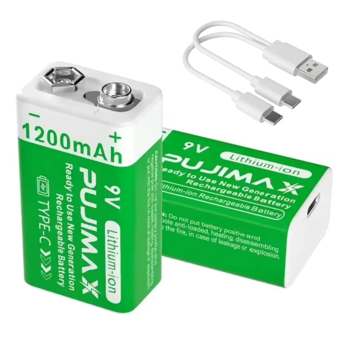 2 Pack 9VRechargeable Lithium Batteries, 1200mAh Lithium Rechargeable 9V Batteries Long Lasting 9 Volt Li-ion Batteries for Smoke Alarm, Metal Detectors, Walkie-talkies and More