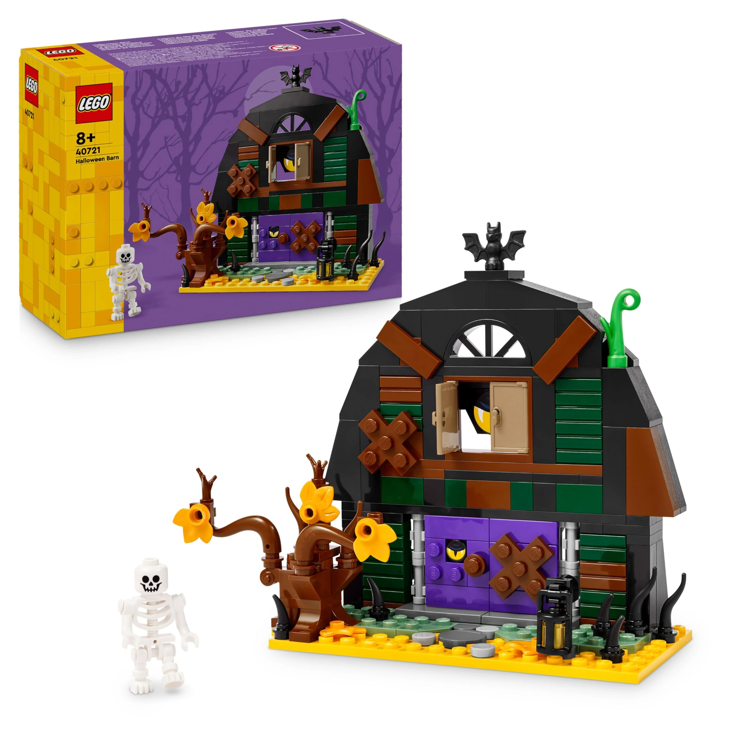 LEGO Halloween Barn - Play & Display Toy with a Skeleton Minifigure and Spooky Accessories incl. a Bat & Lamps - Creative Gift for 8+ Year Old Boys and Girls - 40721