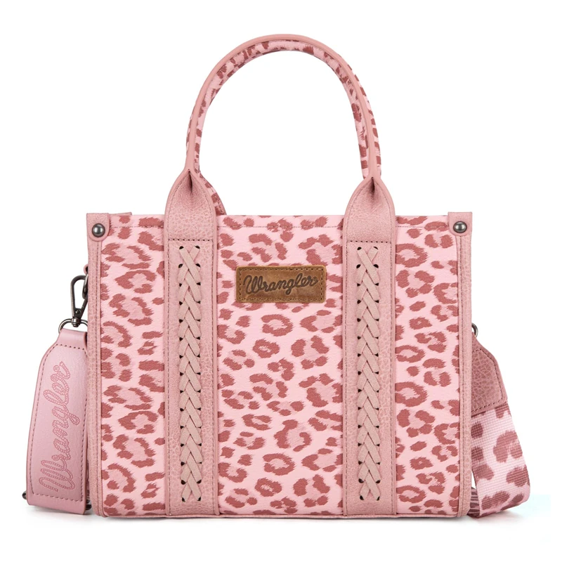 Wrangler Cow Print Tote Bag for Women Western Purse Boho Top Handle Satchel Handbag with Signature Strap, Leopard Print Pink