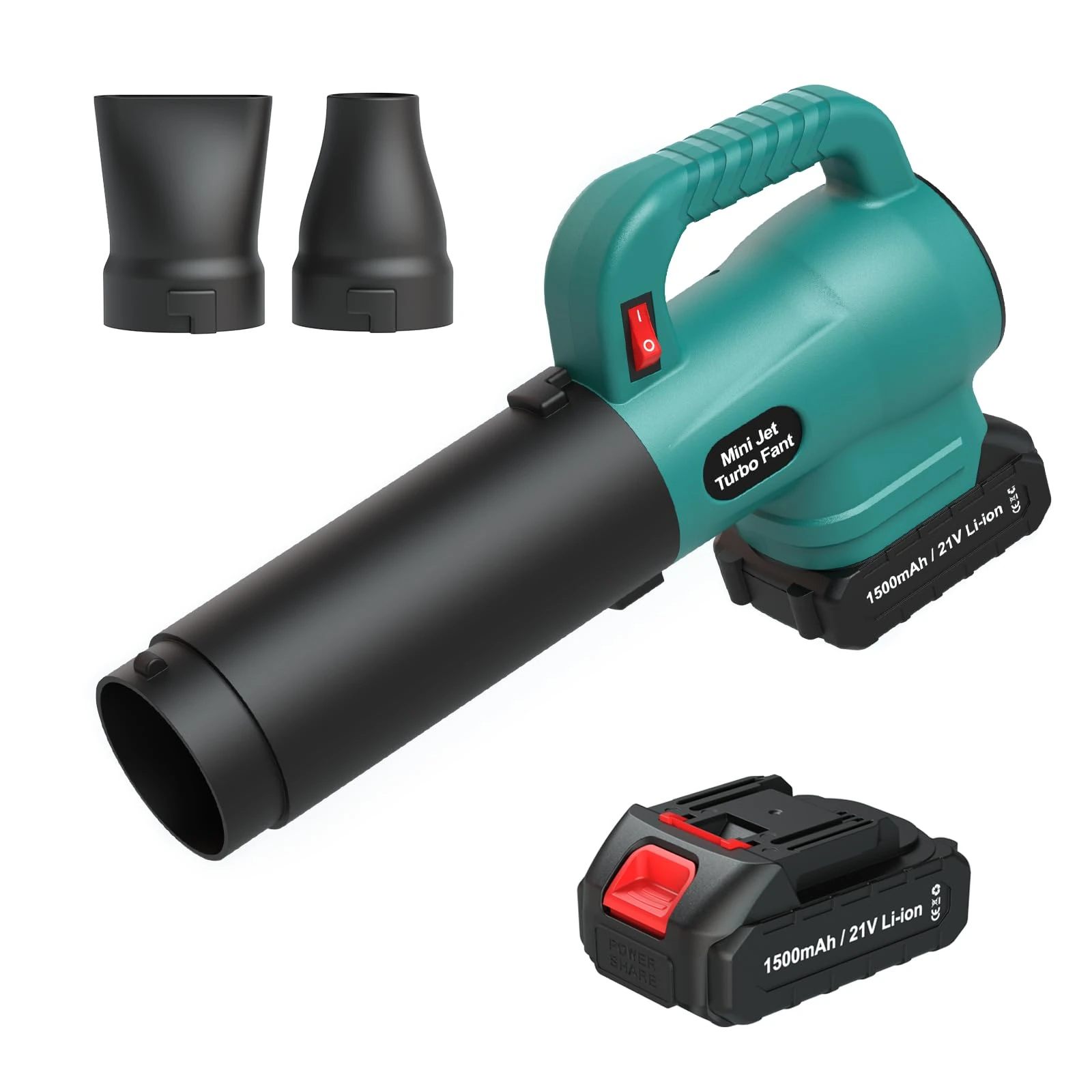 Jet Fan Leaf Blower 35000RPM Cordless Snow Blower with 21V 1500mAh Battery, One Key Switch, 3 Extension Nozzle Accessories for Car Cleaning, Home Dust, Remove Snow from Car Body