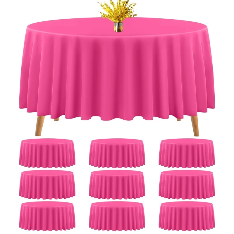 Teruntrue 10 Packs Premium Round Tablecloth 120 Inch Hot Pink Polyester Table Cloth Bulk Washable Polyester Fabric Tablecloths Table Cover for Wedding Party Banquet Buffet Holiday Dinner