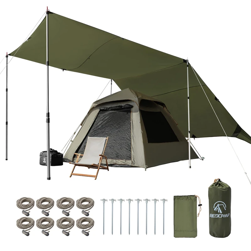 REDCAMP 10x17ft Large Waterproof Camping Tarp, Hammock Rain Fly with UV50+ Sun Protection, 8 Guy Lines & Stakes, Backpacking Tent Shelter for Camping, Hiking, Beach (Green)