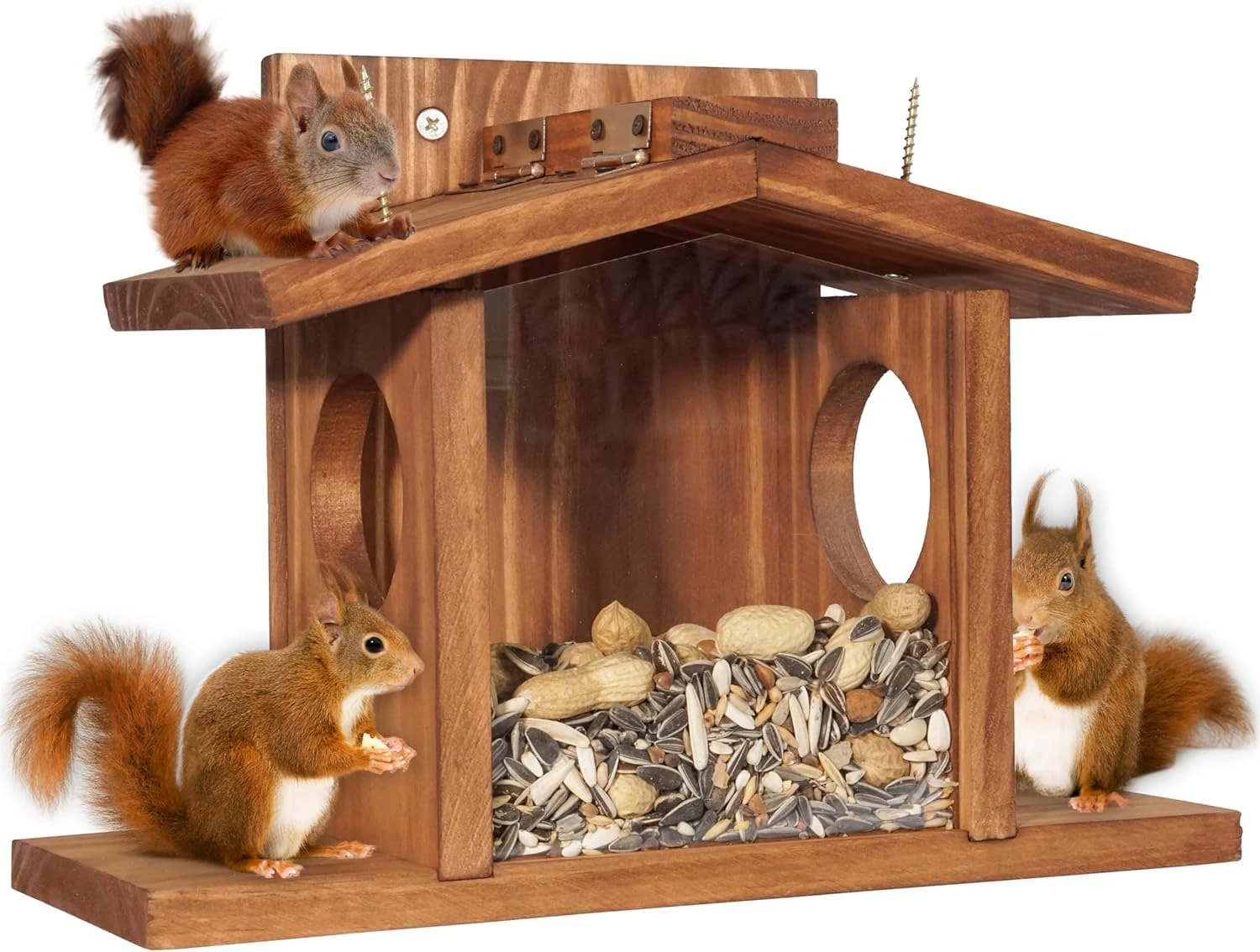 Wooden Squirrel Feeder for Outdoor Winter Garden, Backyard - Waterproof, Durable Design