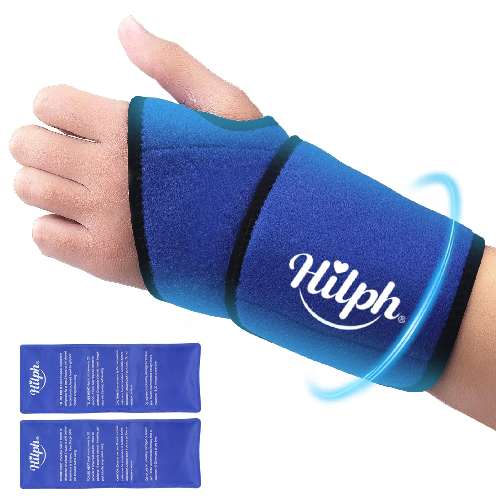 Hilph Wrist Ice Pack Wrap for Carpal Tunnel Relief, Reusable Hand Support Brace with 2 Gel Pack Hot & Cold Therapy Gel Ice Pack for Wrist Tendonitis Tenosynovitis, Rheumatoid Arthritis - Blue
