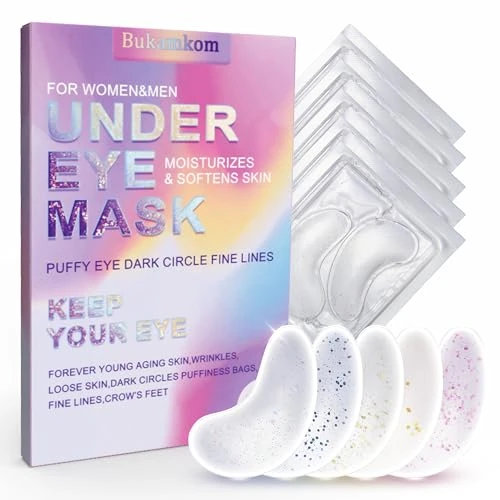 Bukamkom Collagen Eye Mask Patches,Used to Fade Eye Patches for Puffy Eyes and Dark Circles,Under Eye Patches,Tighten and Moisturize,Hyaluronic Eye Patches Transparent Glitter Eye Masks (20 pairs)