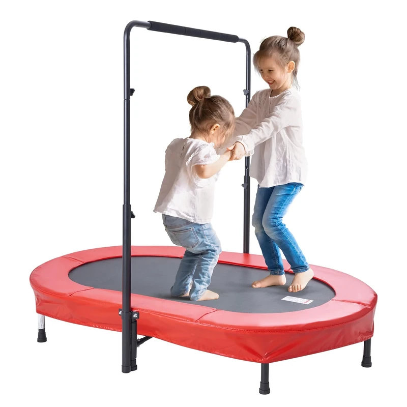 VEVOR Kids Trampoline, 56x36 inch Indoor Outdoor, Foldable Mini with Handle, Rebounder for Toddlers, Birthday Gift for 3+ Years Children, Boys Girls for Fun, Red
