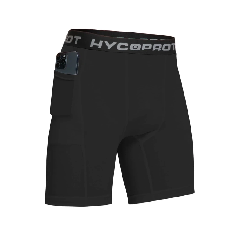 HYCOPROT 1 or 3 Pack Mens Compression Shorts with Phone Pockets Spandex Sports Underwear Athletic Performance Base Layer Shorts Quick-Drying Workout Running Active Tights （Black, M）