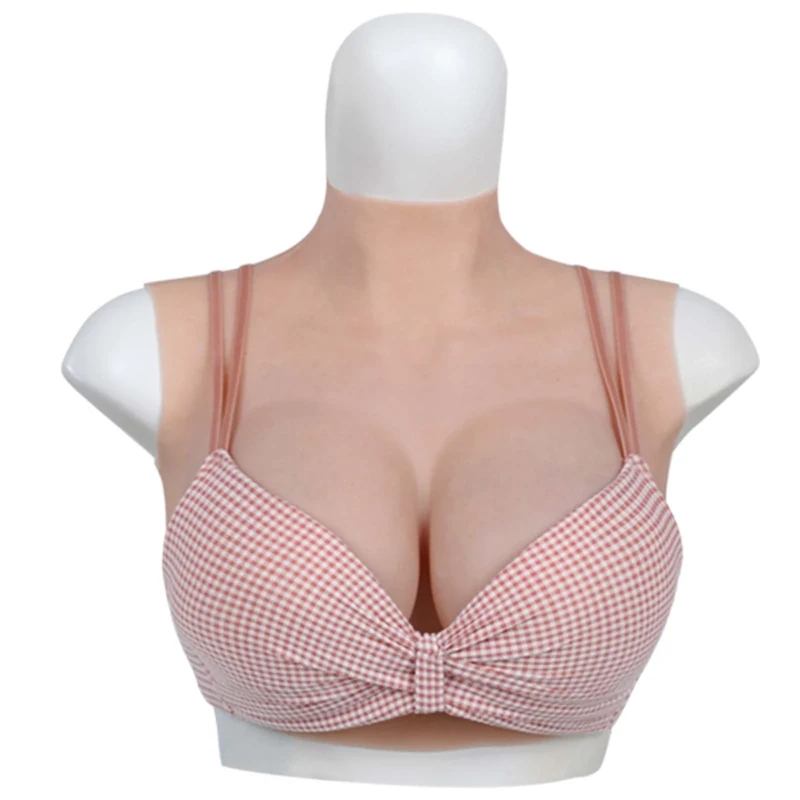 TEYVIYI Realistic Silicone Breasts Breast Plate with Blood Shot B-H Cup Breast Shapes Imitation Skin Texture for Crossdresser Drag Queen Cosplay, Beige-Cotton, DD - Image 1