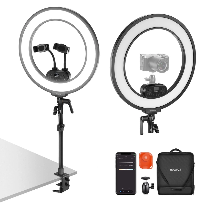 NEEWER RL45B 18-inch Perimeter LED Ring Light Kit for Phone Camera Laptop with Phone Holder, Table Stand and Ball Head for Video Conferencing Webcam Calls Zoom Streaming Makeup Selfie