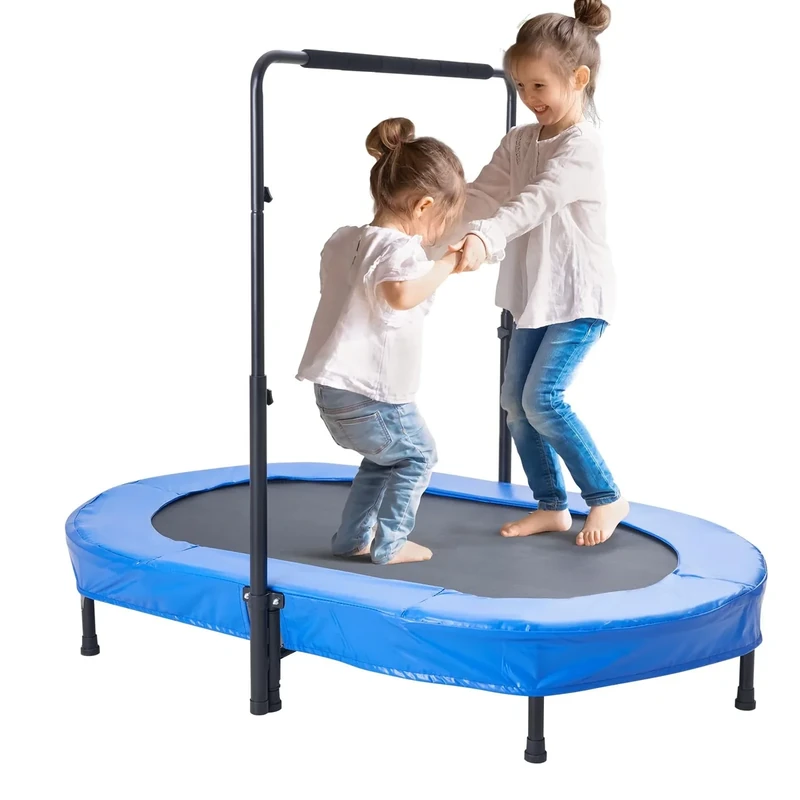 VEVOR Kids Trampoline, 56x36 inch Indoor Outdoor, Foldable Mini with Handle, Rebounder for Toddlers, Birthday Gift for 3+ Years Children, Boys Girls for Fun, Bule
